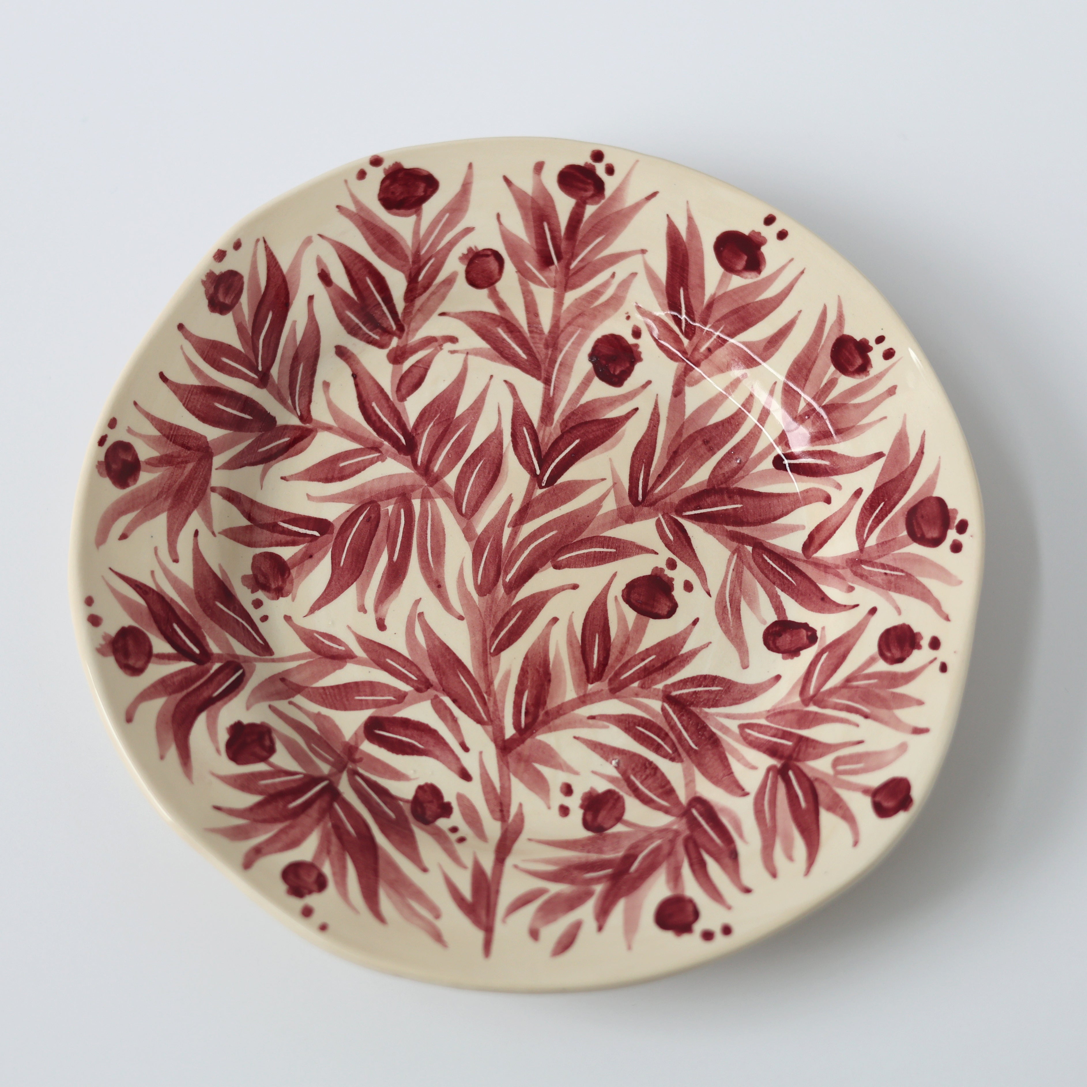 Hand Painted Pomegranate Plate - Maroon 01