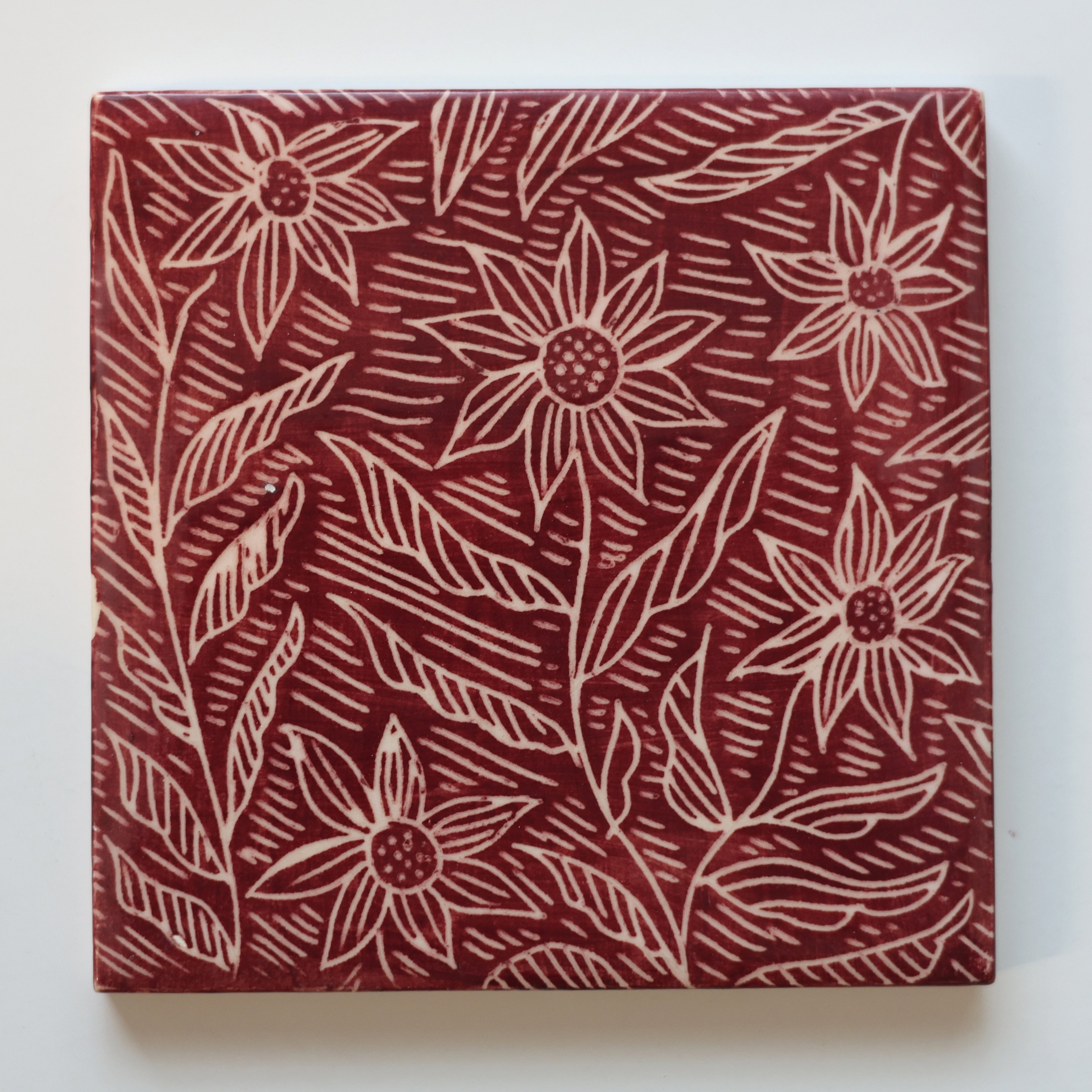 One-of-a-Kind Hand-Painted Ceramic Tiles - Red & Maroon
