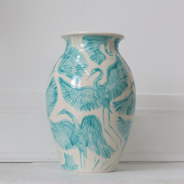 NEW: Herons Hand Painted Classic Vase - Icy Blue