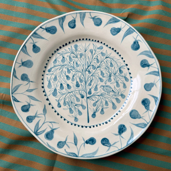 Partridge in a Pear Tree Hand Painted Plate - Teal