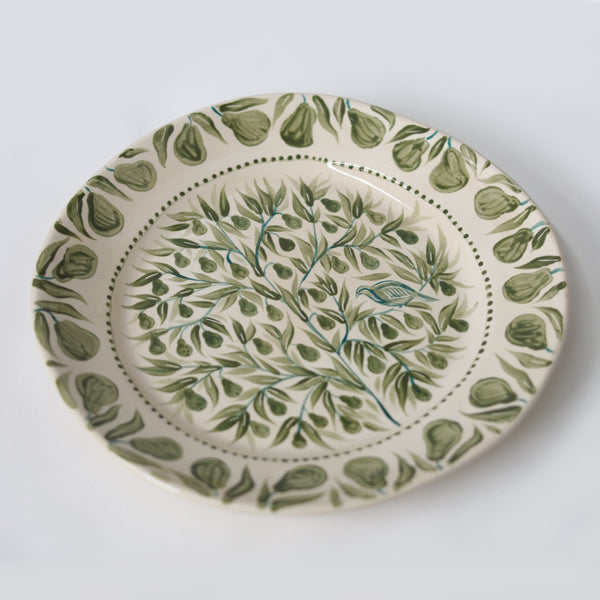 Partridge in a Pear Tree Hand-Painted Large Plate - Green