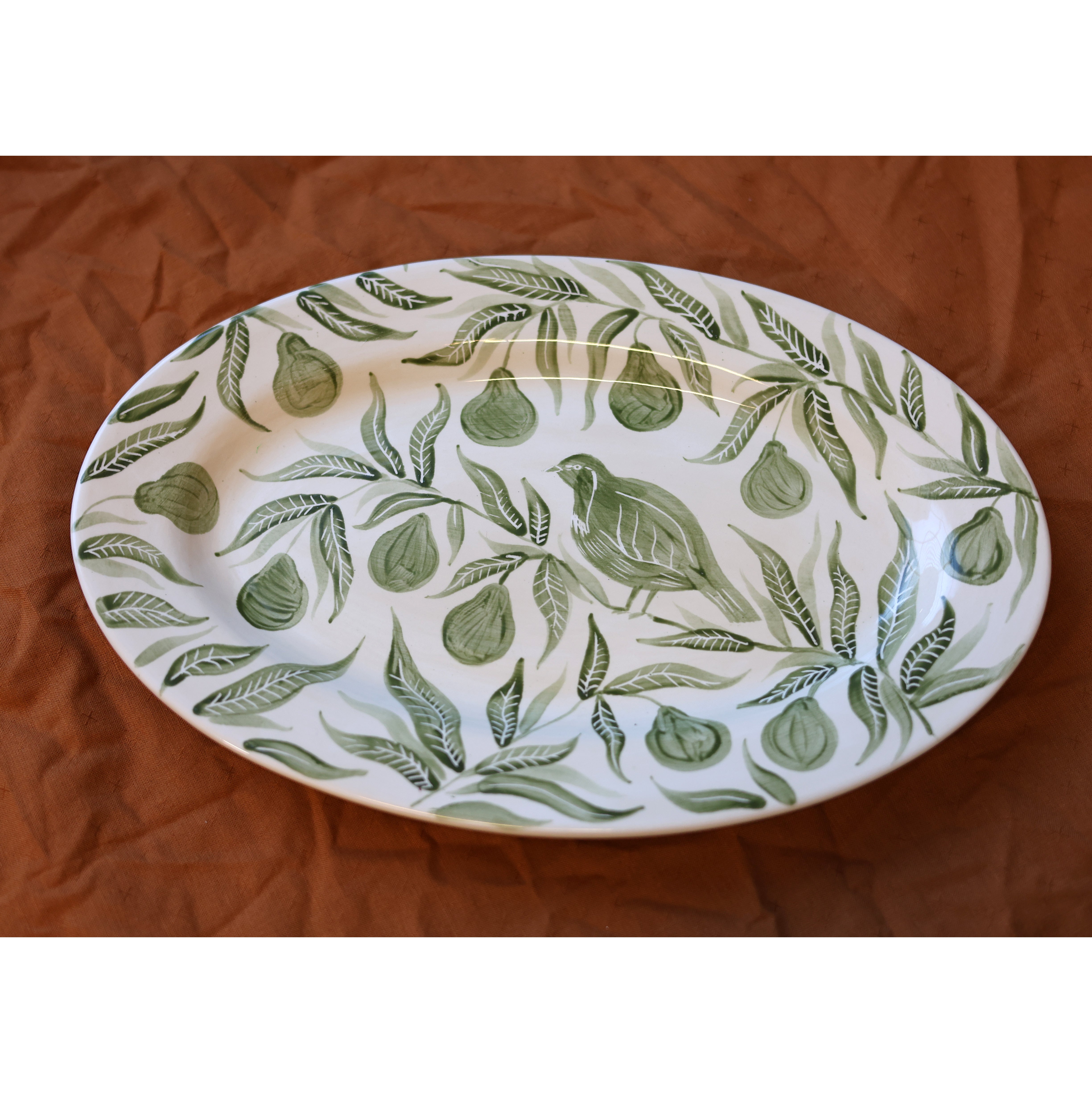 Partridge in a Pear Tree Sgrafitto Hand Painted Platter 02