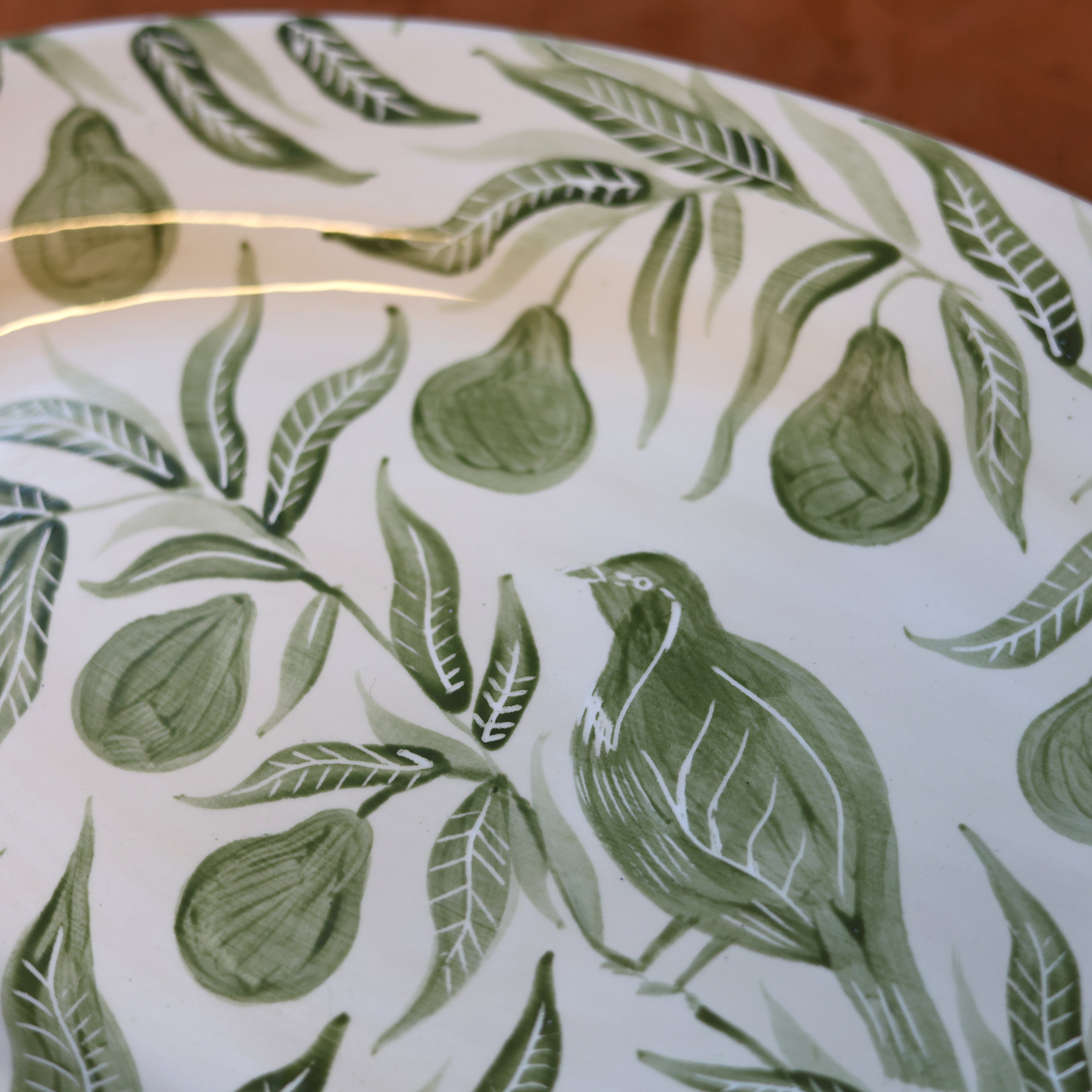 Partridge in a Pear Tree Sgrafitto Hand Painted Platter 02