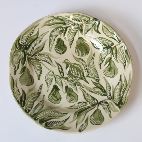 Partridge in a Pear Tree Hand Painted Plate - Green