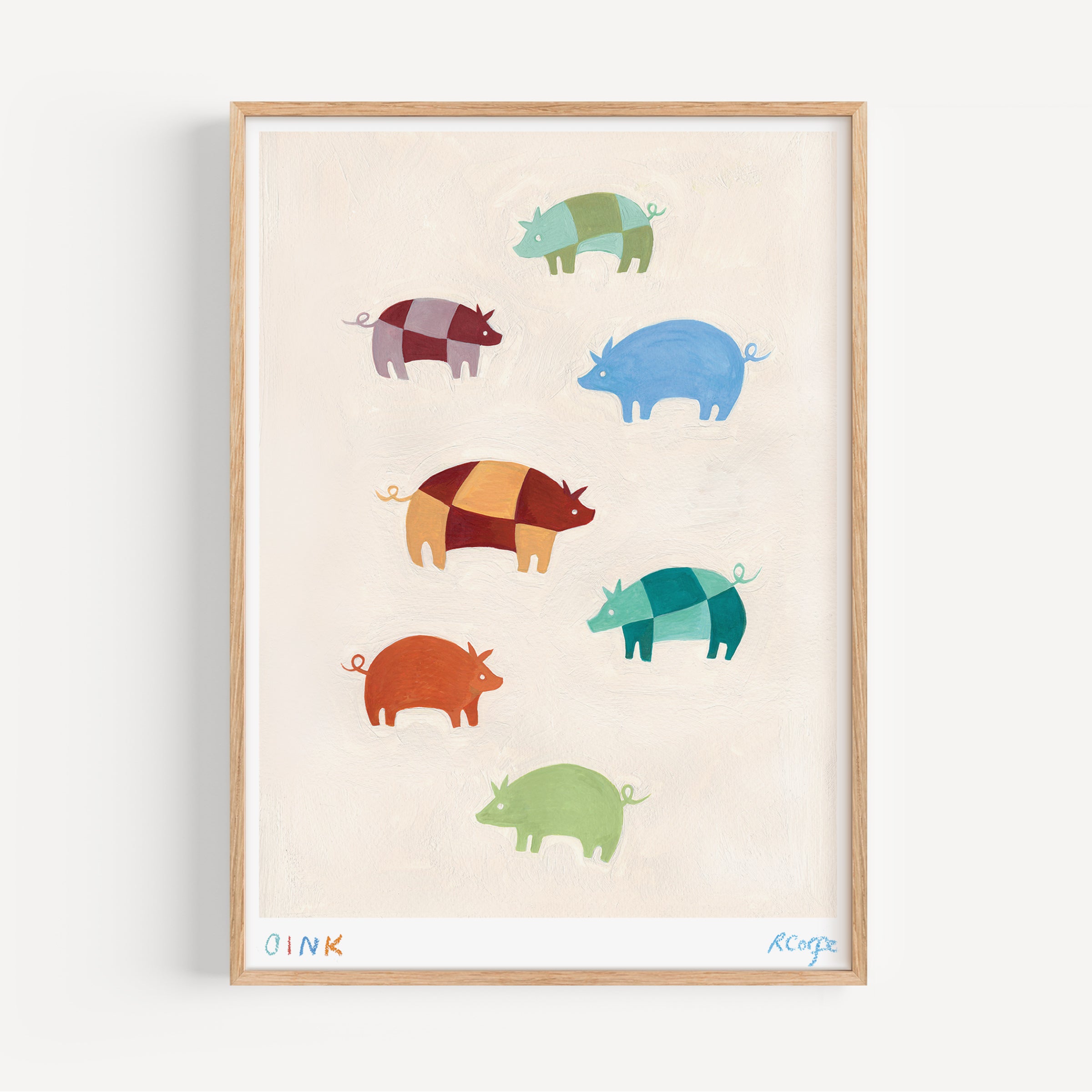 Oink Patchwork Pigs Art Print