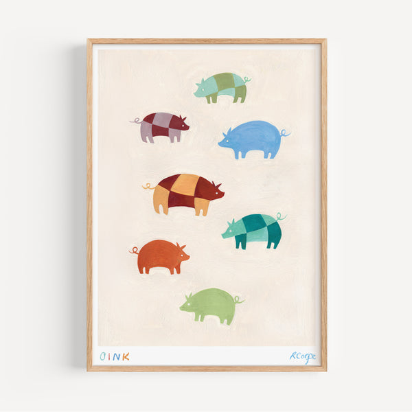 A3 - Colourful 'Oink' Pig Print