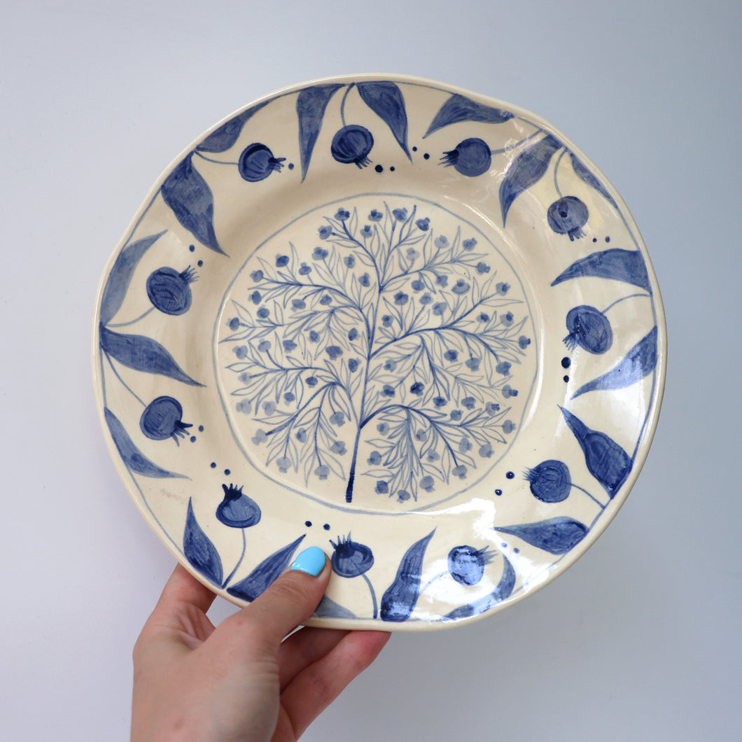 Hand Painted Pomegranate Plate - Blue