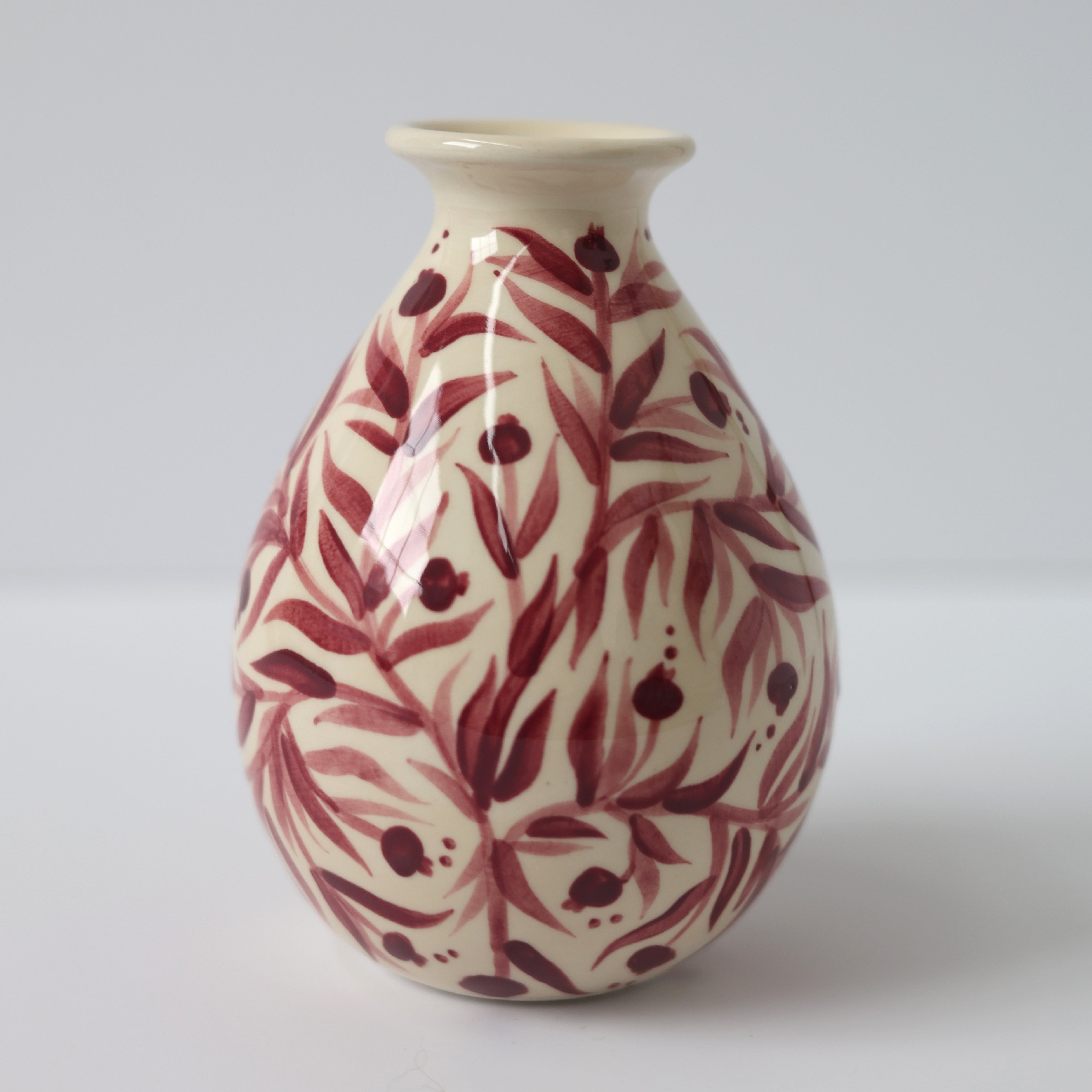 Hand Painted Pomegranate Bud Vase - Maroon