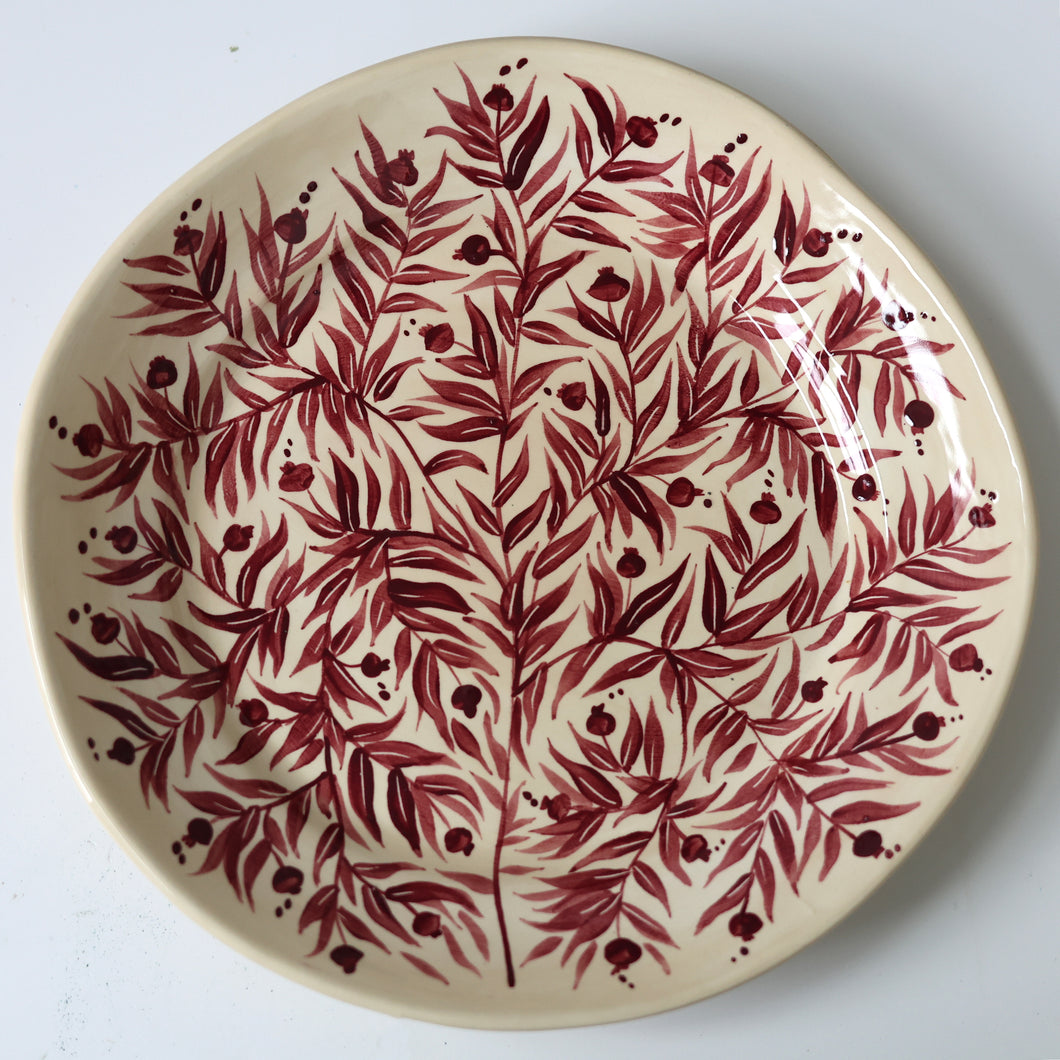 Pomegranate Hand-Painted Large Plate - Maroon