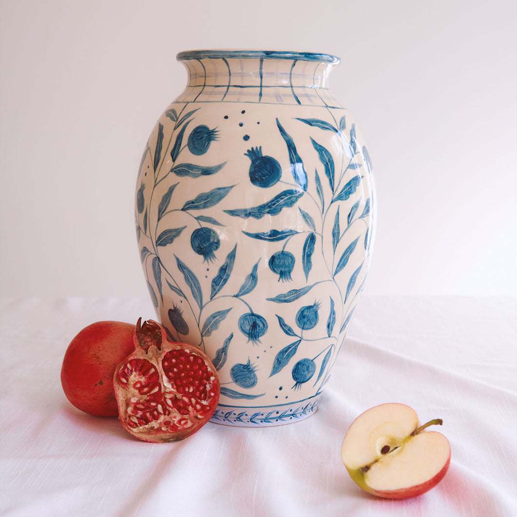 Hand Painted X-Large Pomegranate Vase - Teal