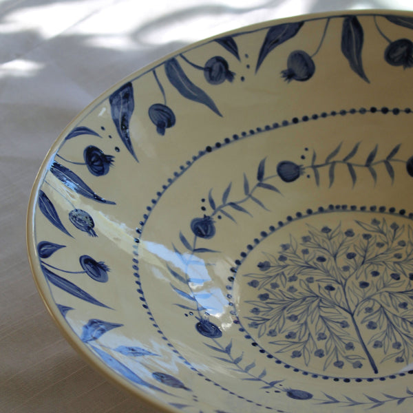 Hand Painted Pomegranate Serving Bowl - Deep Blue