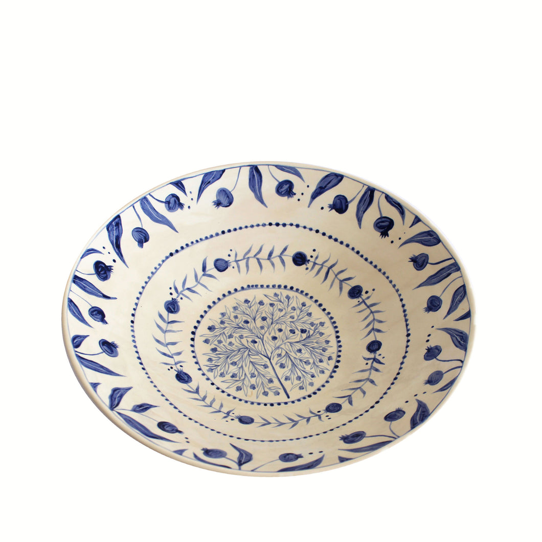 Hand Painted Pomegranate Serving Bowl - Deep Blue