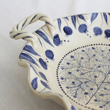 Load image into Gallery viewer, Hand Painted Pomegranate Fruit Bowl with Handles - Deep Blue
