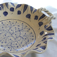 Load image into Gallery viewer, Hand Painted Pomegranate Fruit Bowl with Handles - Deep Blue
