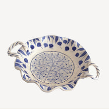 Load image into Gallery viewer, Hand Painted Pomegranate Fruit Bowl with Handles - Deep Blue
