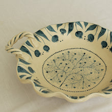 Load image into Gallery viewer, Hand Painted Pomegranate Fruit Bowl with Handles - Dark Teal
