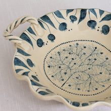 Load image into Gallery viewer, Hand Painted Pomegranate Fruit Bowl with Handles - Dark Teal
