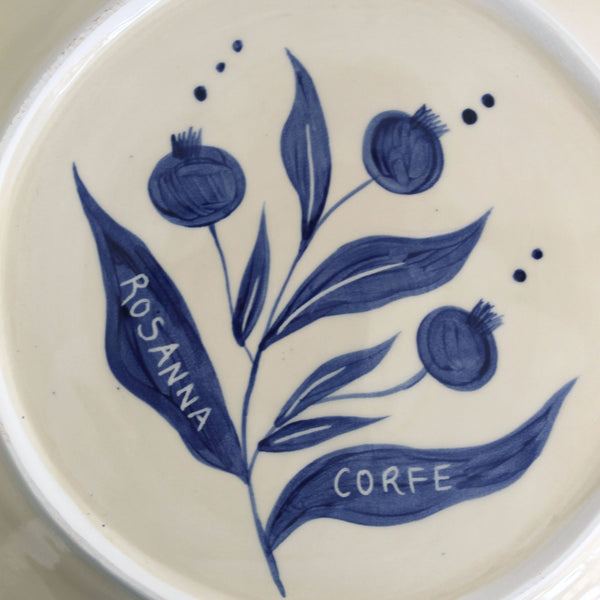 Hand-Painted Pomegranate Large Plate - Deep Blue