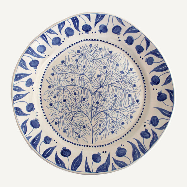 Hand-Painted Pomegranate Large Plate - Deep Blue