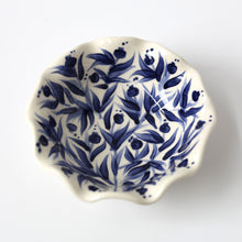 Load image into Gallery viewer, Hand Painted Pomegranates Scalloped Bowl - Deep Blue
