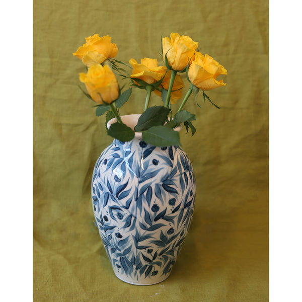 Pomegranate Hand Painted Vase - Dark Teal