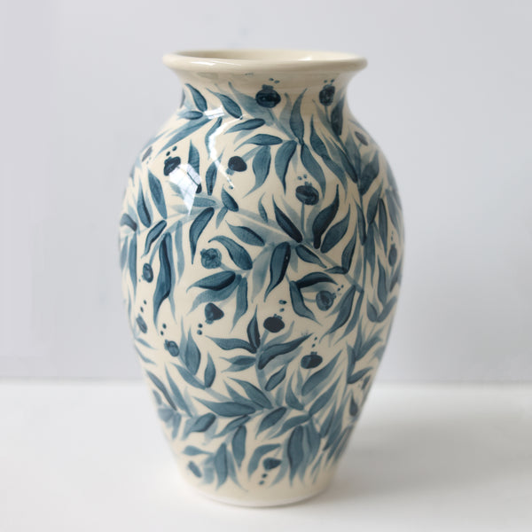 Pomegranate Hand Painted Vase - Dark Teal