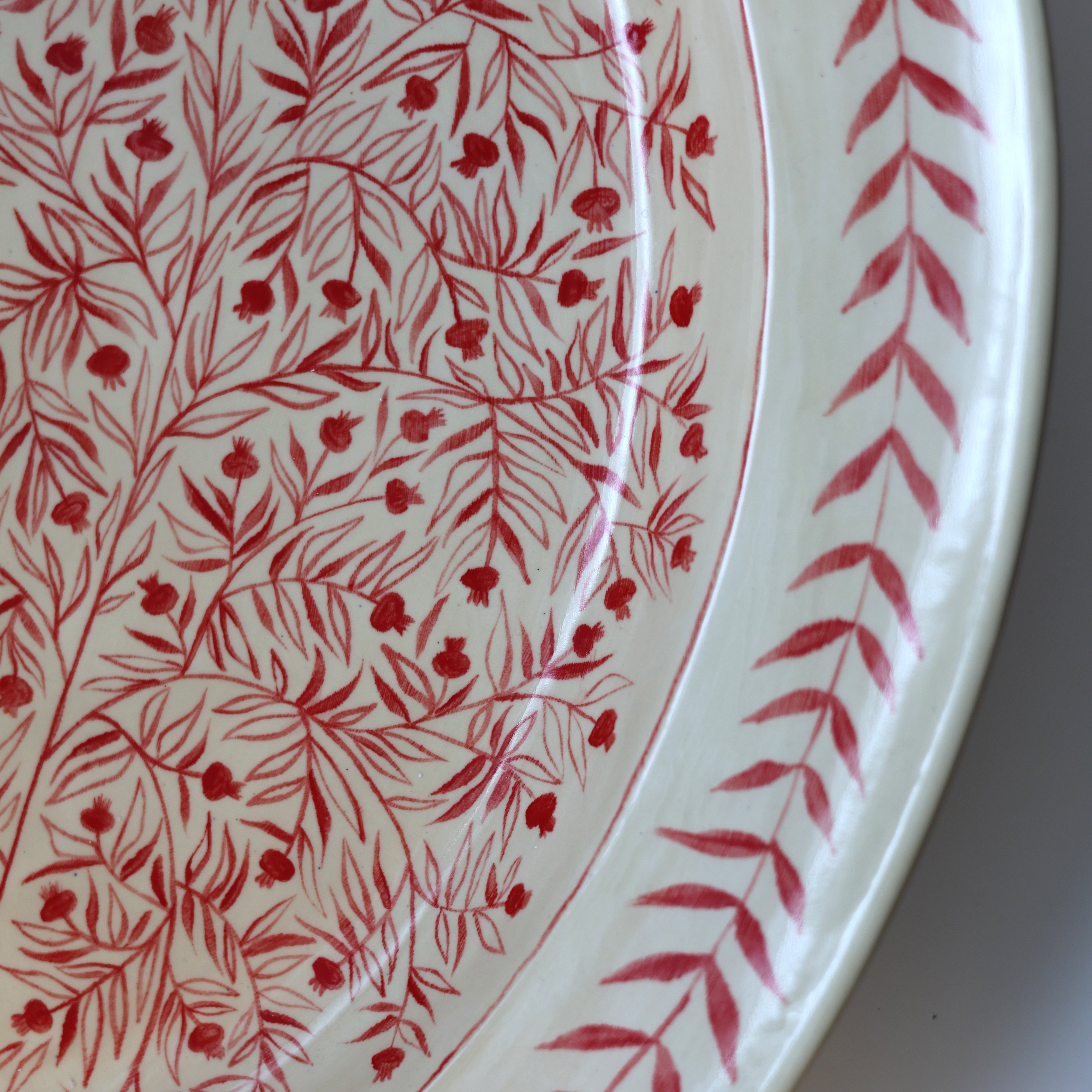 Hand Painted Pomegranate Platter - Red