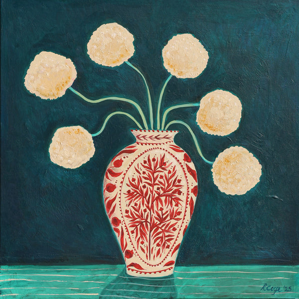 Red Pomegranate Vase - Original Canvas Painting