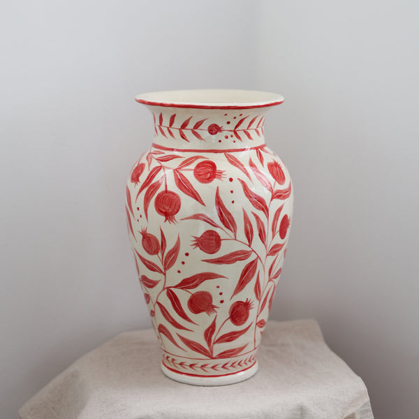 Seconds Sales - Hand Painted XLarge Red Pomegranate Vase