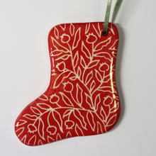 Load image into Gallery viewer, Hand Painted Ceramic Christmas Stocking Ornament - Green

