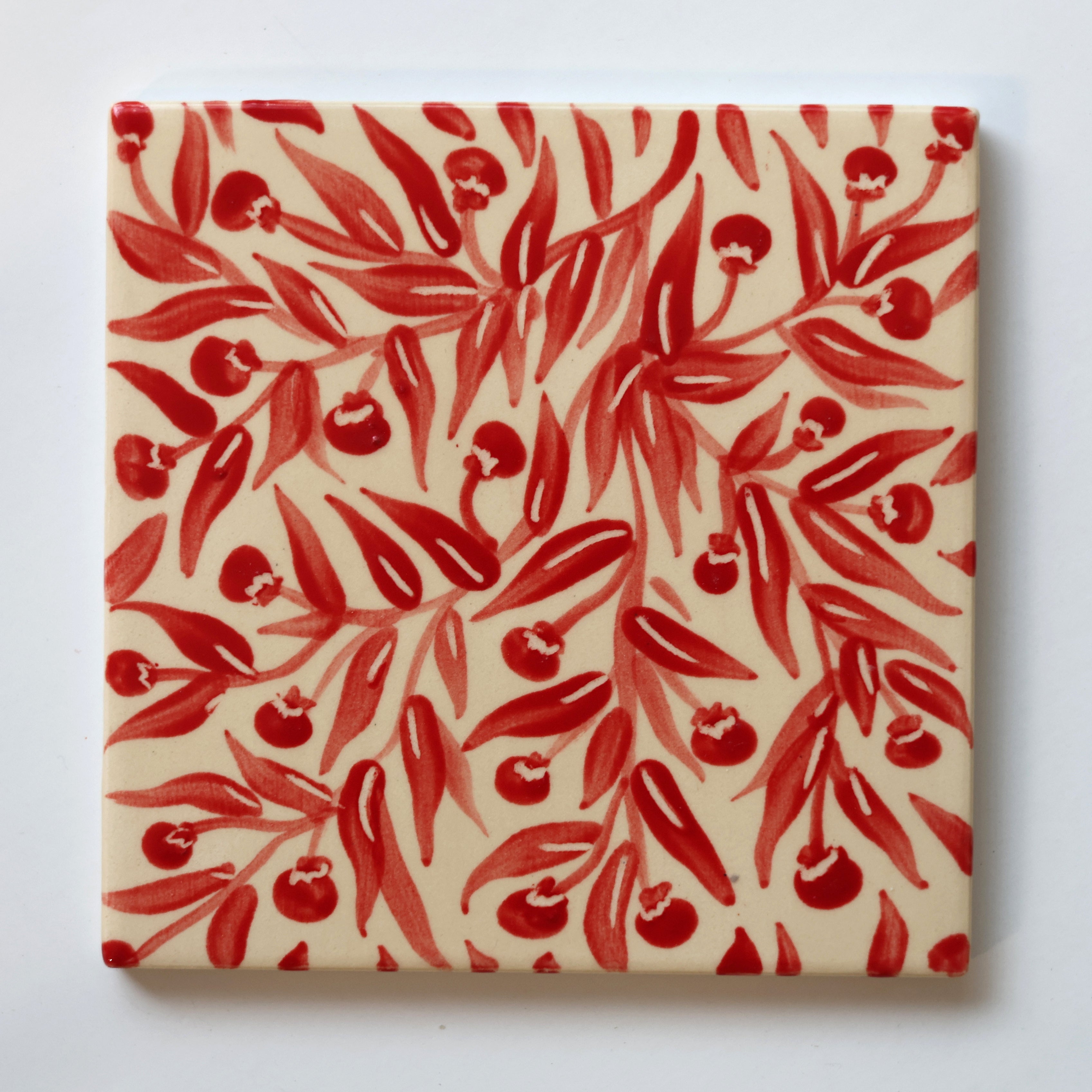 One-of-a-Kind Hand-Painted Ceramic Tiles - Red & Maroon