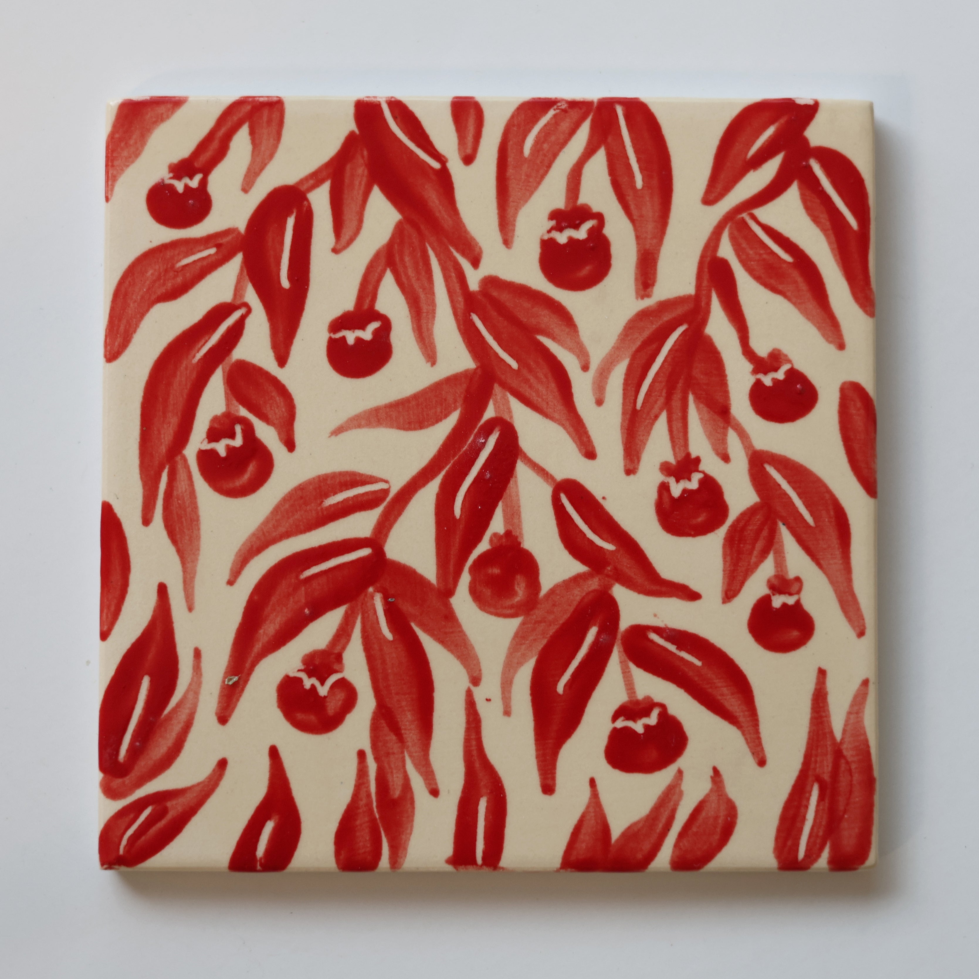 One-of-a-Kind Hand-Painted Ceramic Tiles - Red & Maroon