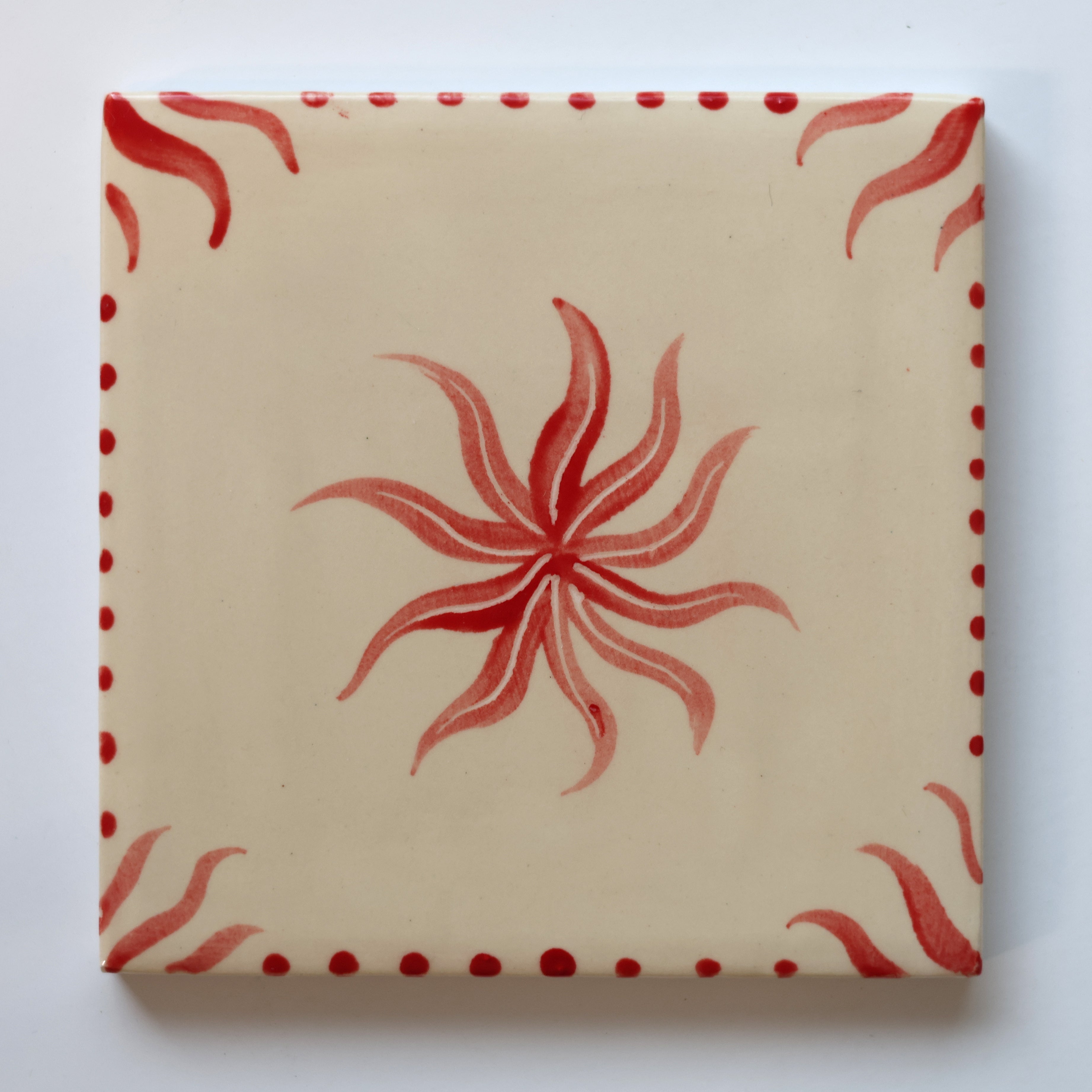 One-of-a-Kind Hand-Painted Ceramic Tiles - Red & Maroon