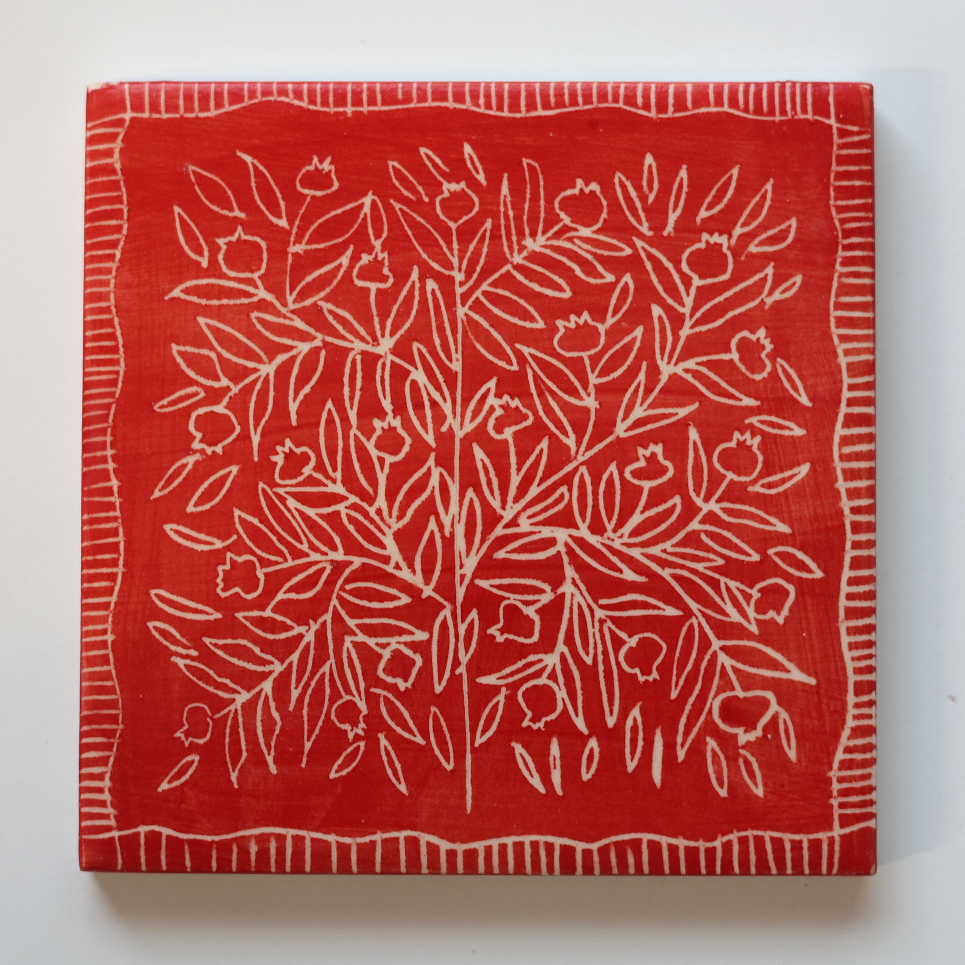 One-of-a-Kind Hand-Painted Ceramic Tiles - Red & Maroon