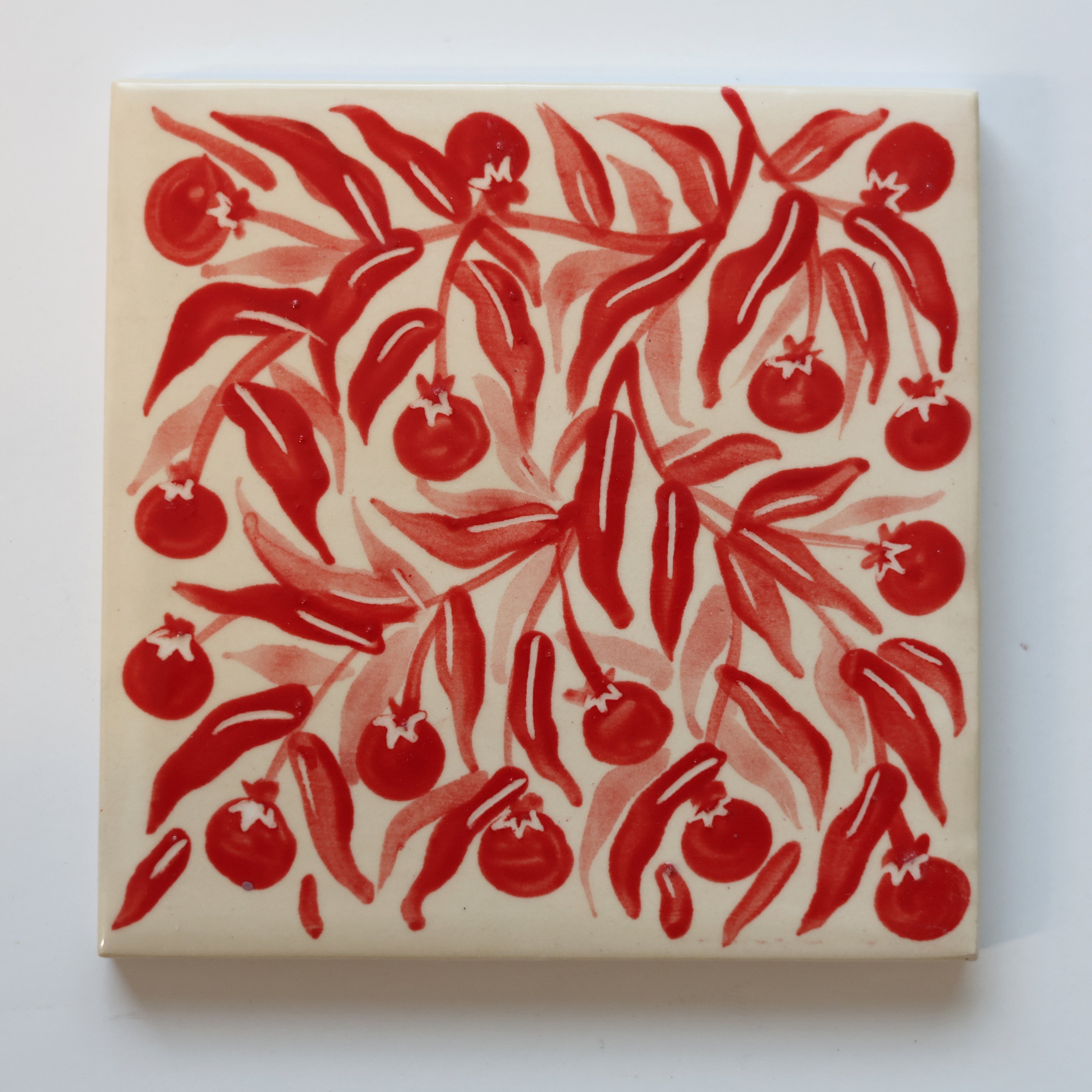 One-of-a-Kind Hand-Painted Ceramic Tiles - Red & Maroon