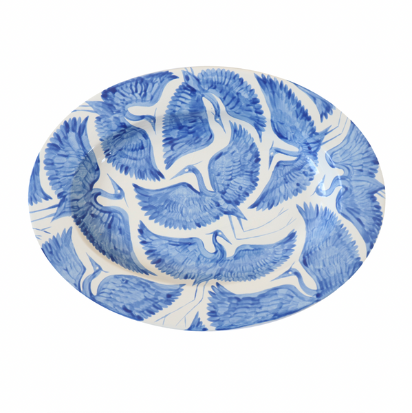 Large Herons Hand Painted Serving Platter - Blue