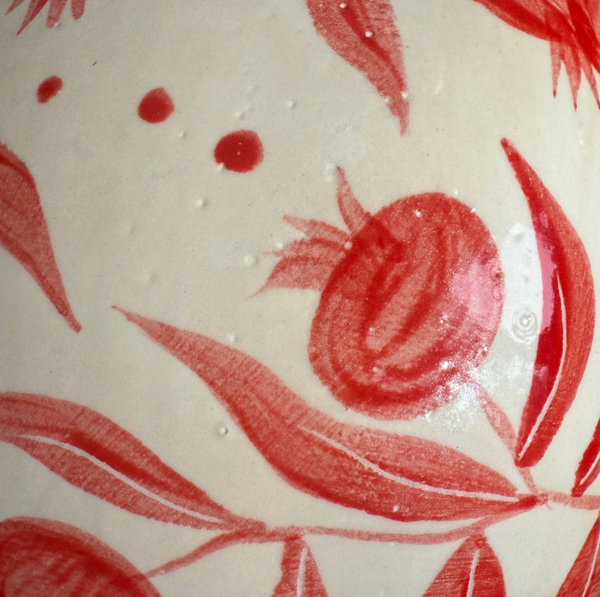 Seconds Sales - Hand Painted XLarge Red Pomegranate Vase