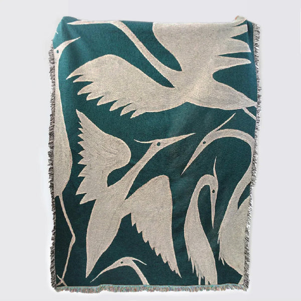 Herons Teal - Recycled Cotton Woven Throw