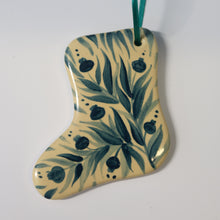 Load image into Gallery viewer, Hand Painted Ceramic Christmas Stocking Ornament - Green

