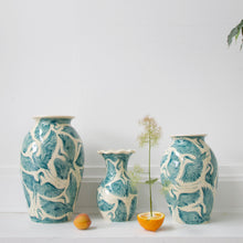 Load image into Gallery viewer, Extra Large XL Hand Painted Herons Vase - Teal
