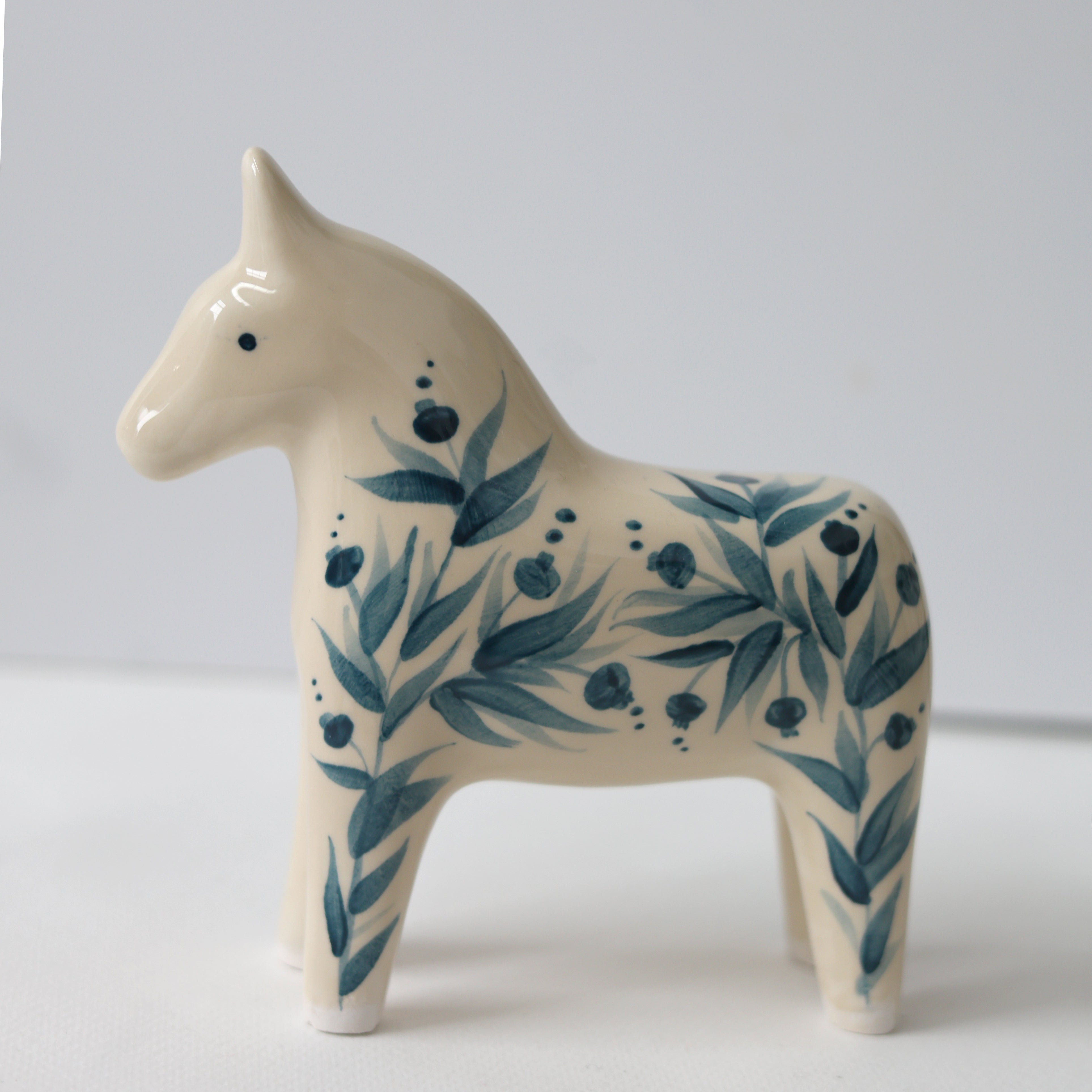 Hand Painted Ceramic Dala Horse - Teal Pomegranates