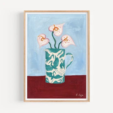 Seconds Sale: A3 Teal Herons on Jug Print