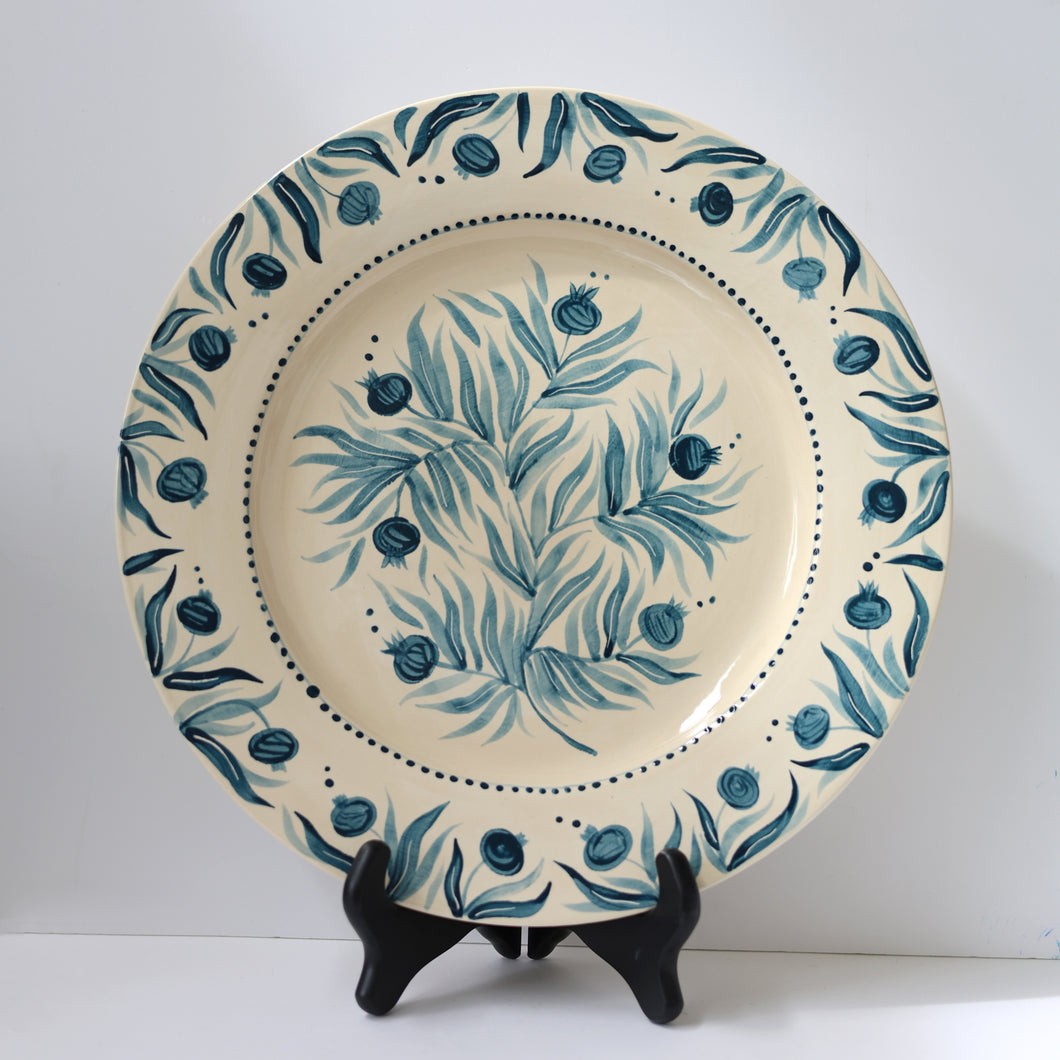Hand Painted Round Pomegranate Platter - Teal