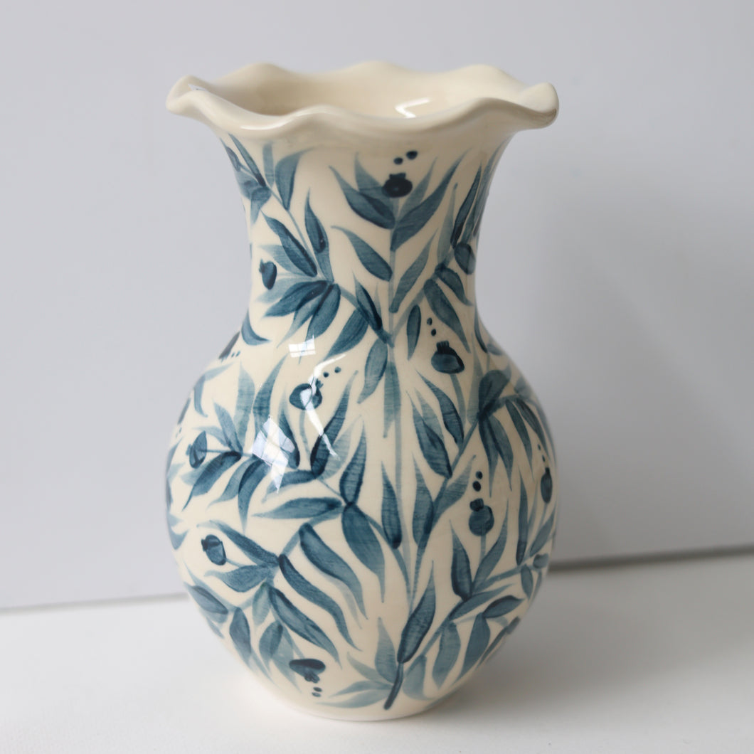 Pomegranate Hand Painted Scalloped Vase - Teal