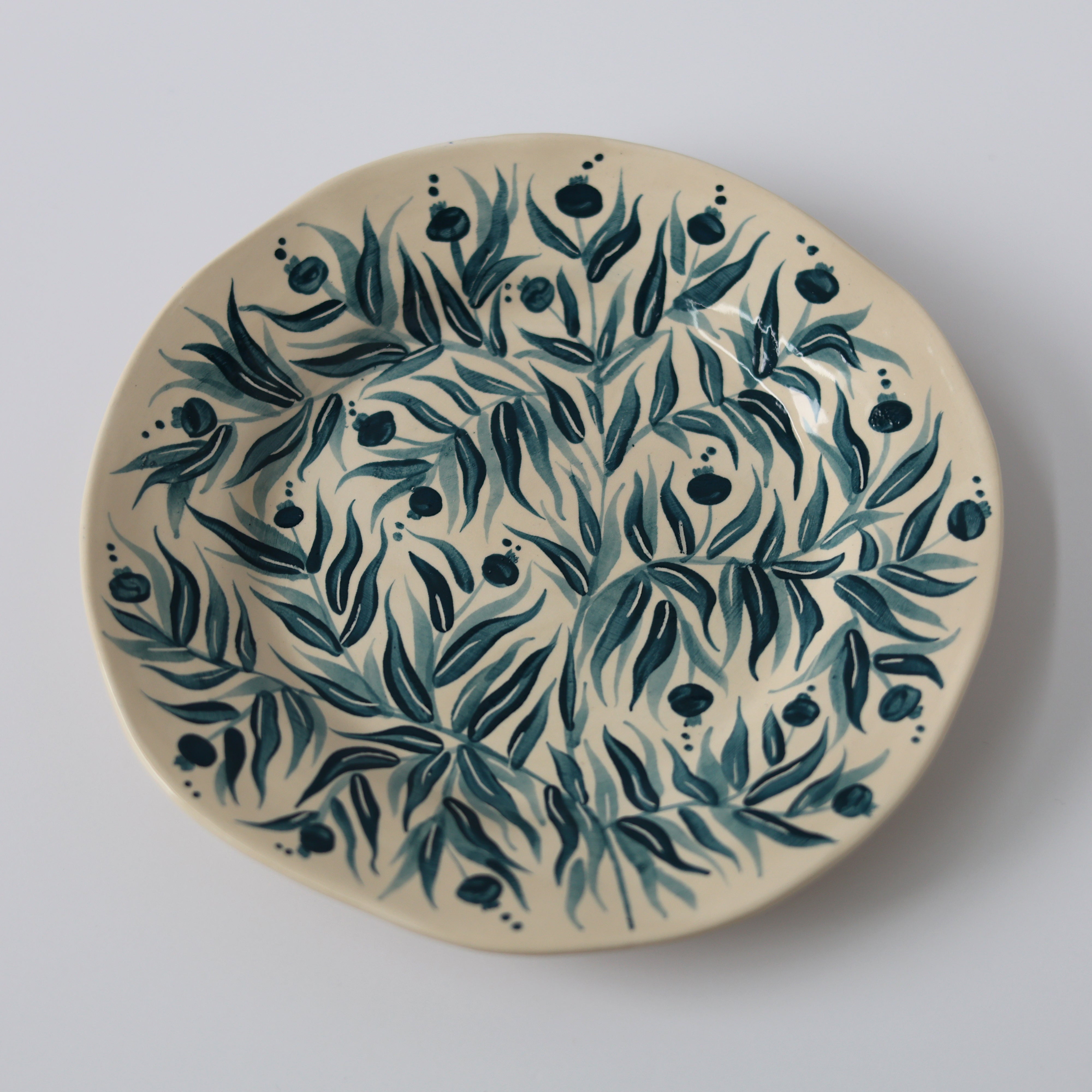 Hand Painted Pomegranate Plate - Teal 01