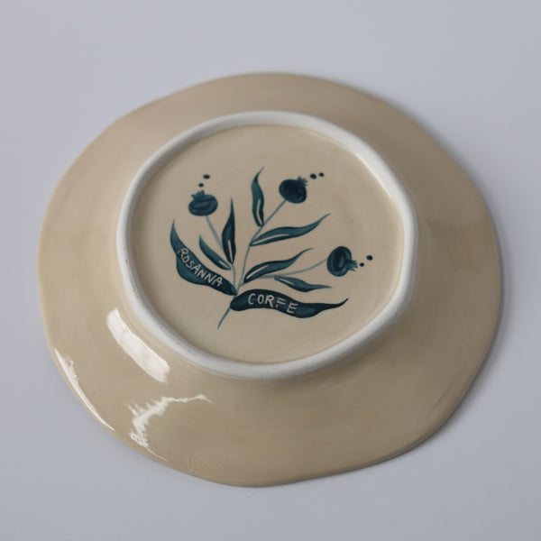 Hand Painted Pomegranate Plate - Teal 01