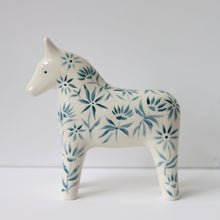 Load image into Gallery viewer, Hand Painted Ceramic Dala Horse - Teal Floral
