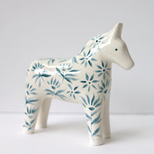 Load image into Gallery viewer, Hand Painted Ceramic Dala Horse - Teal Floral

