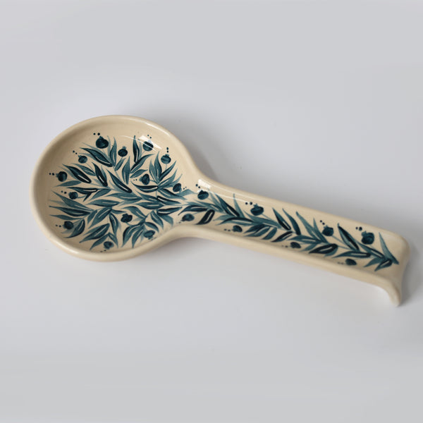 Hand Painted Pomegranate Spoon Rest - Teal