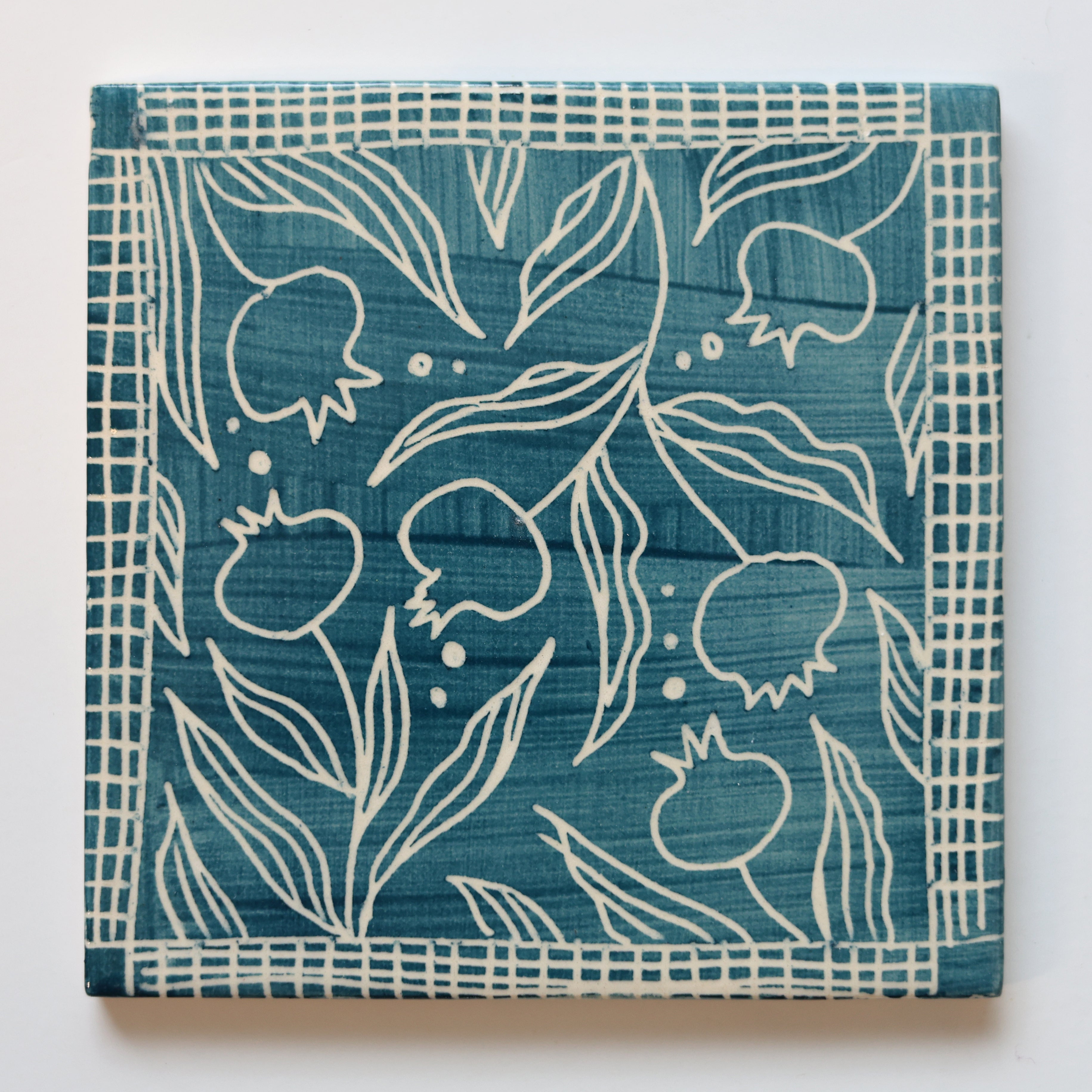 One-of-a-Kind Hand-Painted Ceramic Tiles - Green & Yellow